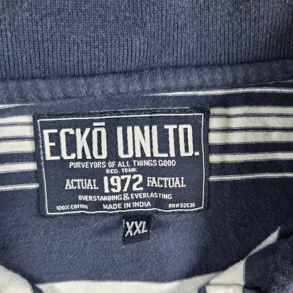 Ecko Unltd Polo Shirt Mens XXL Navy Blue Striped Short Sleeve Rhino Logo - Picture 4 of 7